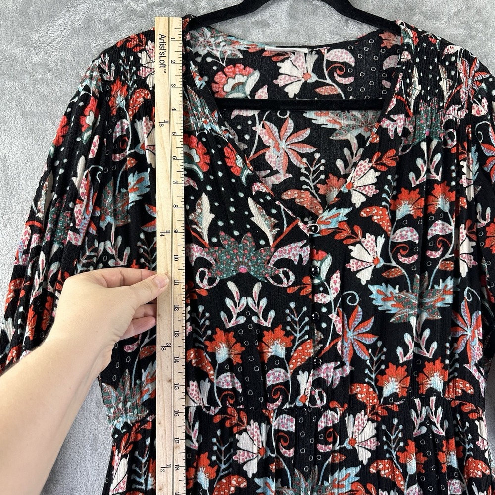 New York & Company Maxi Dress Women's M / L Black w/ Orange Blue Floral Print - Picture 4 of 10